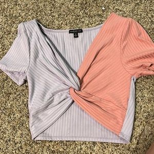 purple and pink front cross top, very cropped